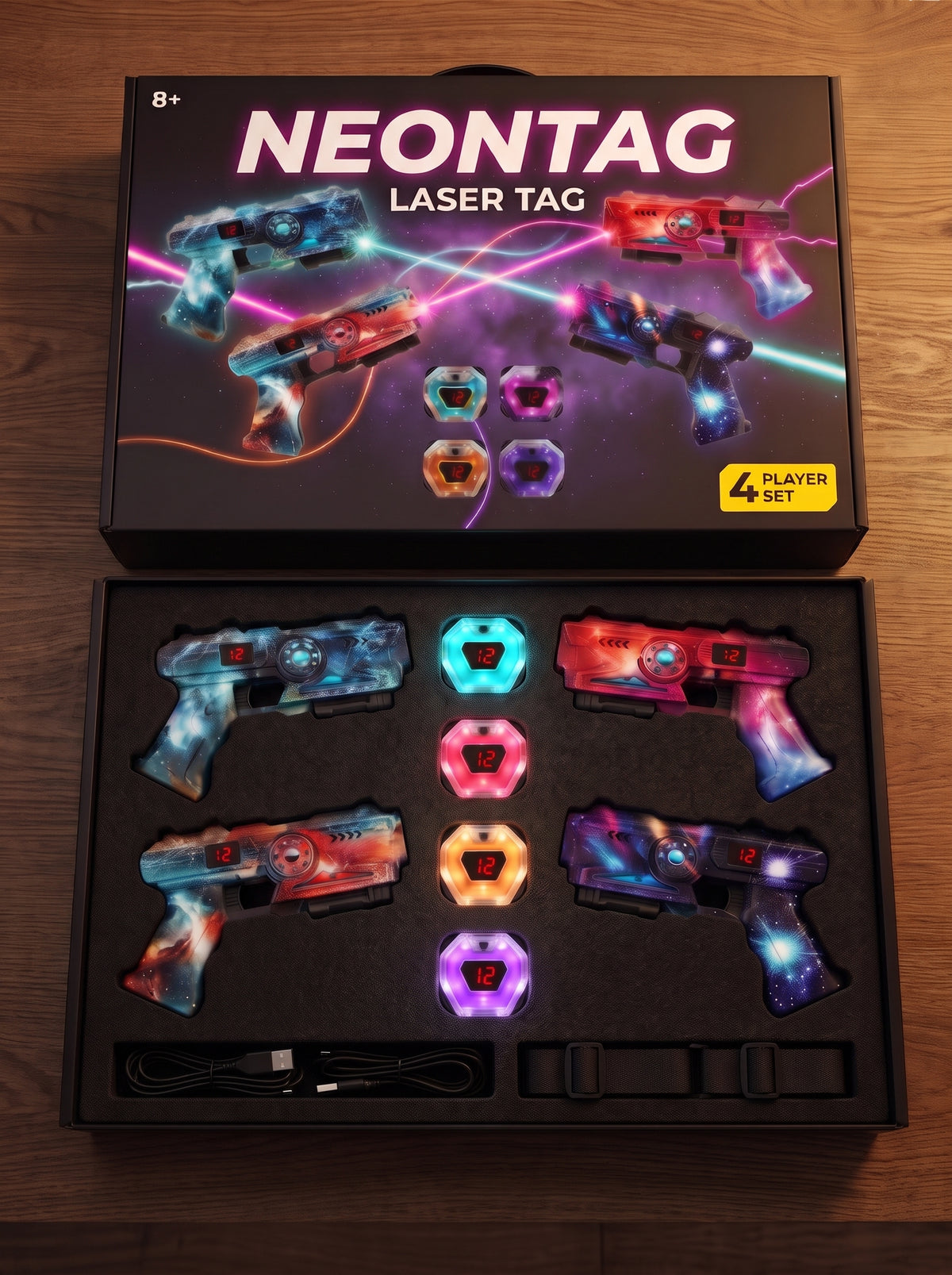 Neon Infrared Laser Tag Set with LED Vests · 2–12 Players
