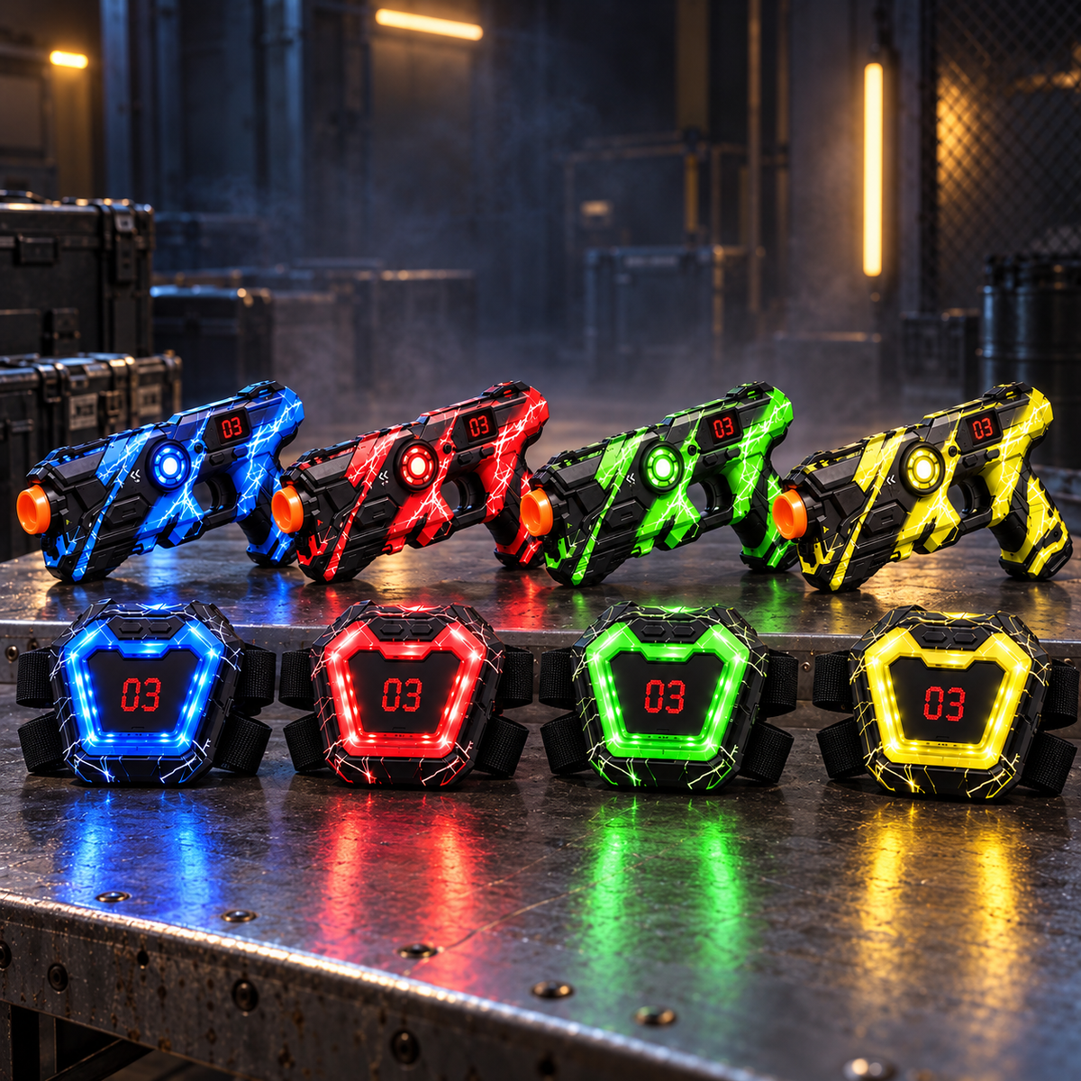 Neon Infrared Laser Tag Set with LED Vests · Lightning Camo Edition · 2–12 Players