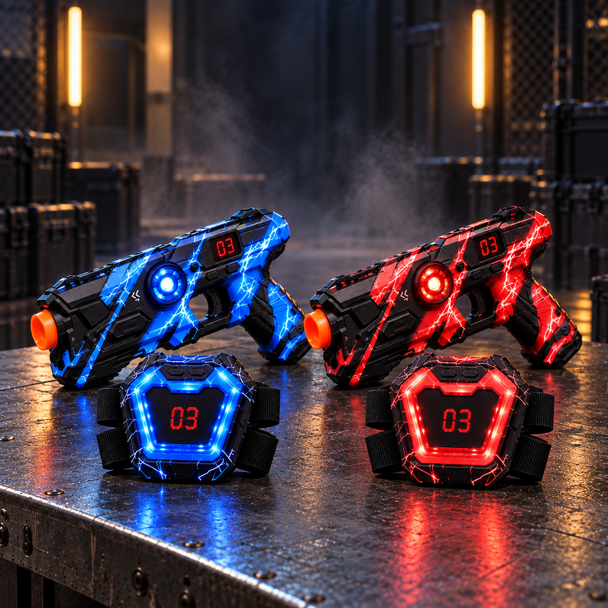 Neon Infrared Laser Tag Set with LED Vests · Lightning Camo Edition · 2–12 Players
