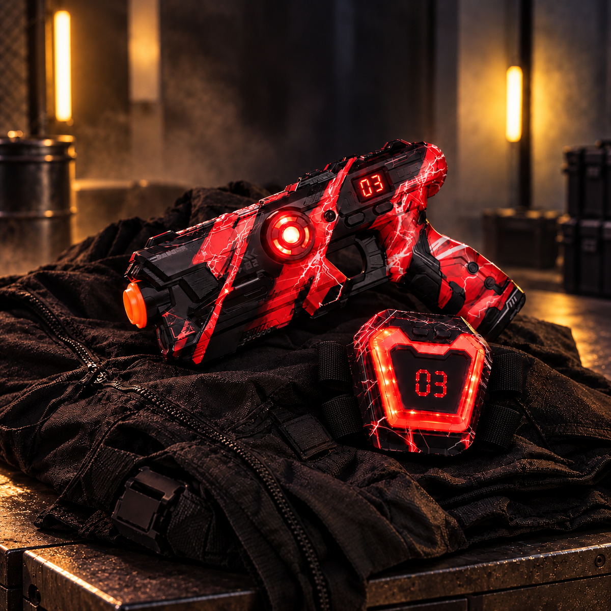 Neon Infrared Laser Tag Set with LED Vests · Lightning Camo Edition · 2–12 Players