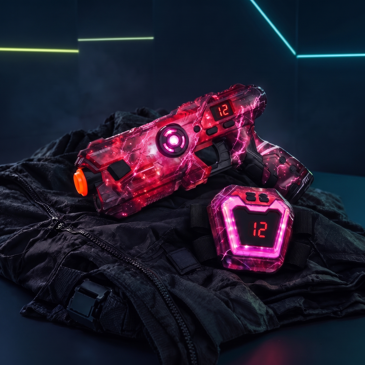 Neon Infrared Laser Tag Set with LED Vests · 2–12 Players
