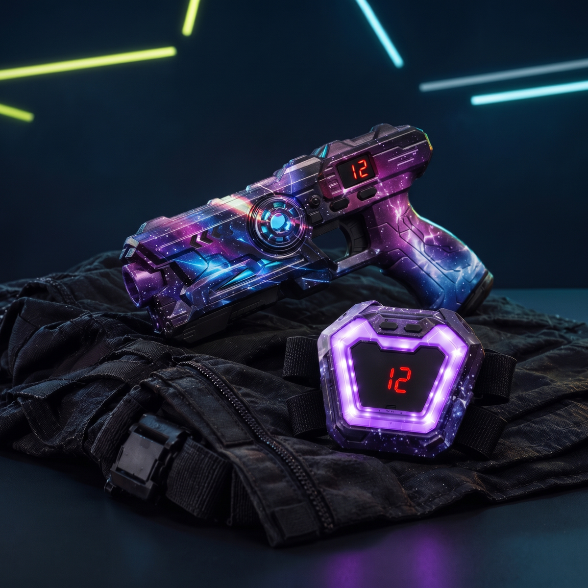 Neon Infrarot-Lasertag-Set mit LED-Westen · 2 bis 12 Spieler